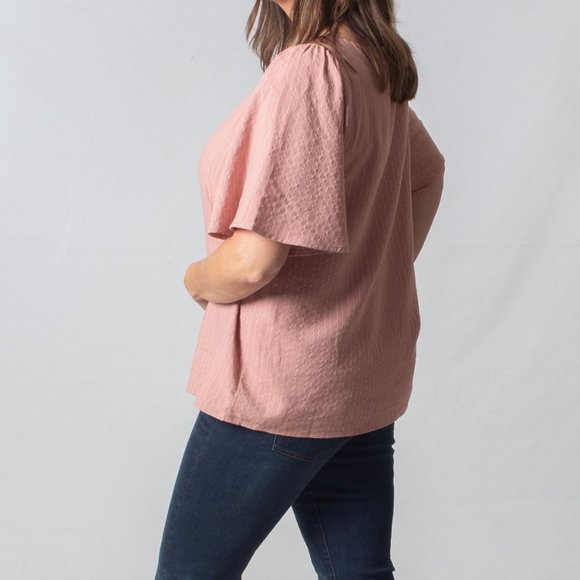 ⭐️INHERIT BRAND PINSTRIPE FLUTTER SLEEVE BLOUSE - Picture 4 of 6